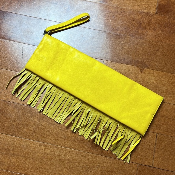 Yellow Leather Fringe Clutch! - Picture 4 of 7